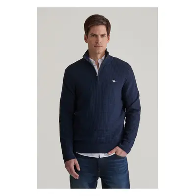 SVETR GANT COTTON TEXTURED HALF ZIP EVENING BLUE 97881073