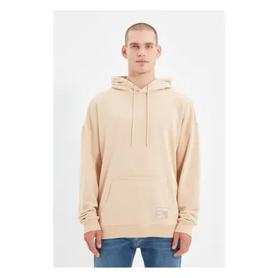 Trendyol Beige Oversize/Wide Cut Hooded Labeled Fleece/Warm Sweatshirt 97925100