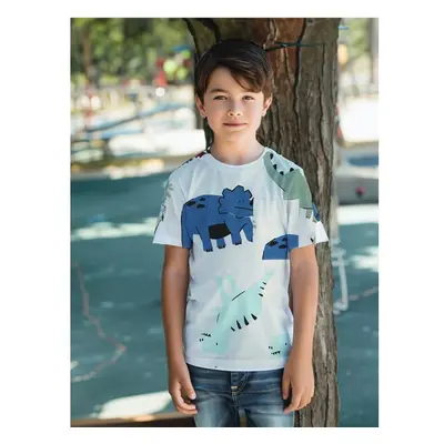 Trendyol White Boys Dinosaur Patterned Short Sleeve Cotton Knitted T 95698980