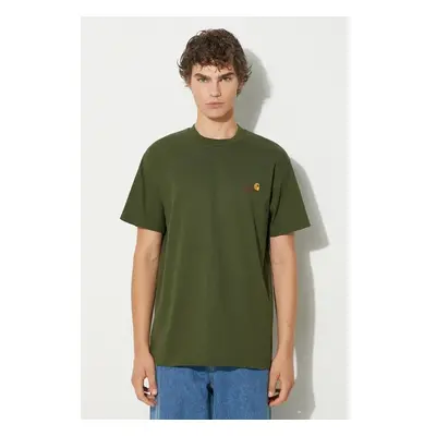 Bavlněné tričko Carhartt WIP S/S American Script zelená barva, s 97962847