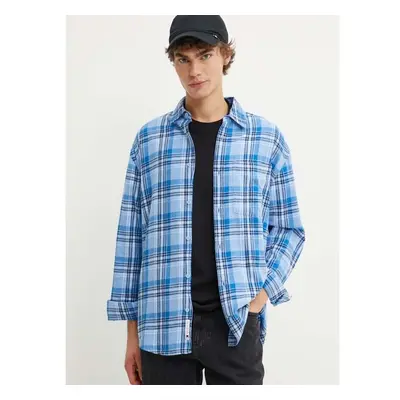 Bavlněná košile Tommy Jeans modrá barva, relaxed, s klasickým límcem, 97843859