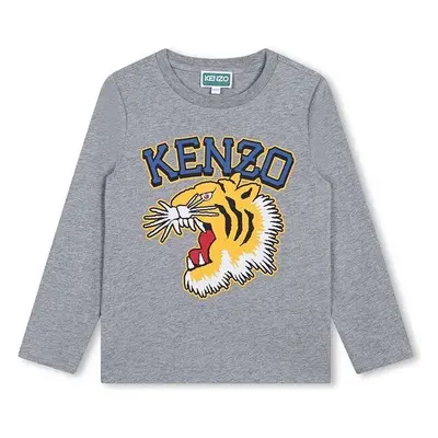 Dětské bavlněné tričko s dlouhým rukávem Kenzo Kids šedá barva, s 98697913