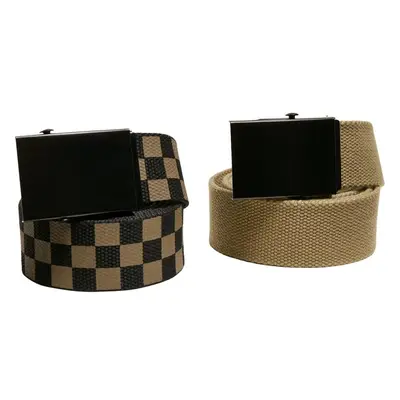 Urban Classics Check And Solid Canvas Belt 2-Pack olivová/černá 91379770