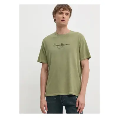 Bavlněné tričko Pepe Jeans zelená barva, s aplikací 99021234