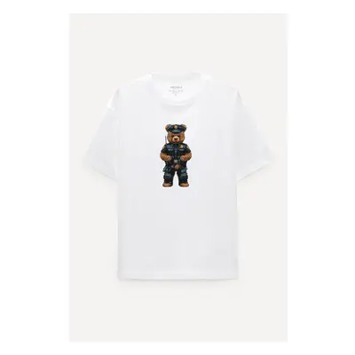 Oversized Tričko, Barva Bílá s Potiskem Policebear 95418579