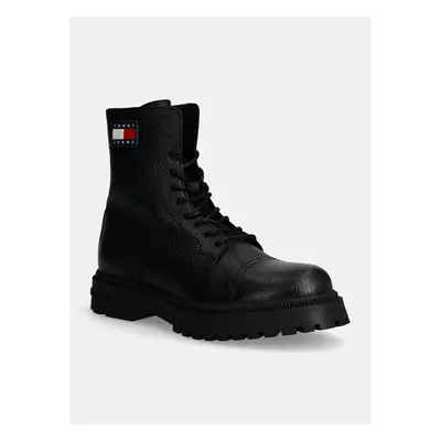 Kožené boty Tommy Jeans TJM LACE UP MID BOOT TUMBLED WL pánské, černá 98588182