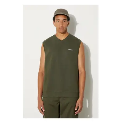 Bavlněná vesta Carhartt WIP Script V-Neck Vest Sweat zelená barva, s 98241270