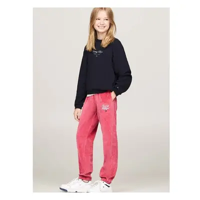 Dětské tepláky Tommy Hilfiger TH SCRIPT VELOUR PANT růžová barva, s 97893371