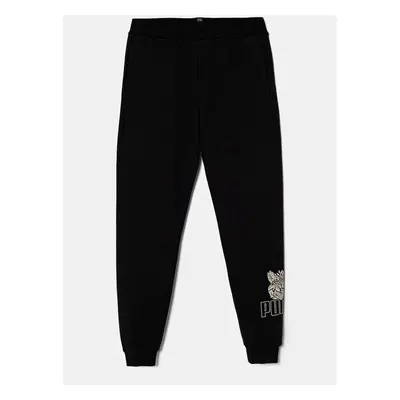 Dětské tepláky Puma ESS+ TROPICAT Sweatpants černá barva, s potiskem, 98697613