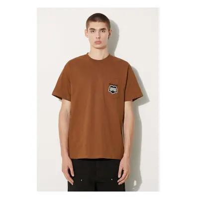 Bavlněné tričko Carhartt WIP S/S Heart Train Pocket hnědá barva, s 98724898