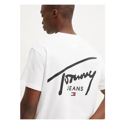 Bavlněné tričko Tommy Jeans bílá barva, s potiskem, DM0DM18536 96284389