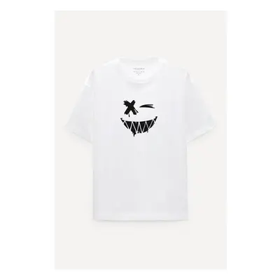 Oversized Tričko, Barva Bílá, s Potiskem Angry Smiley 82612472