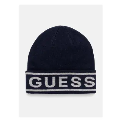 Čepice z vlněné směsi Guess LOGO BEANIE tmavomodrá barva, z tenké 99018910