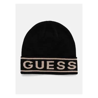 Čepice z vlněné směsi Guess LOGO BEANIE černá barva, z tenké pleteniny 99018909