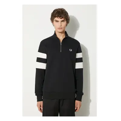 Bavlněná mikina Fred Perry Tipped Sleeve Half Zip Sweat pánská, černá 97962854