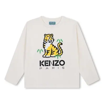 Dětské bavlněné tričko s dlouhým rukávem Kenzo Kids béžová barva, s 96305505