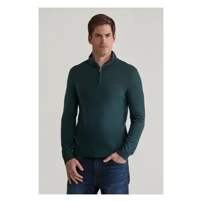 SVETR GANT EXTRAFINE MERINO WOOL HALF ZIP TARTAN GREEN 97832527