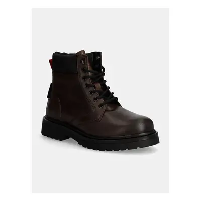 Kotníkové boty Tommy Jeans TJM LACE UP BOOT pánské, hnědá barva, 98588218