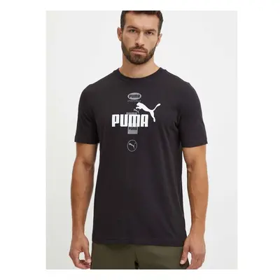 Bavlněné tričko Puma černá barva, s potiskem, 681738 96275200