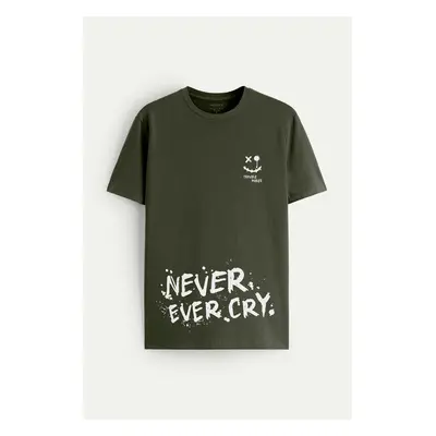 Tričko, Barva Khaki, s Potiskem Never Ever Cry 91579324