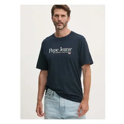 Bavlněné tričko Pepe Jeans ALBERT tmavomodrá barva, s potiskem, 97851454