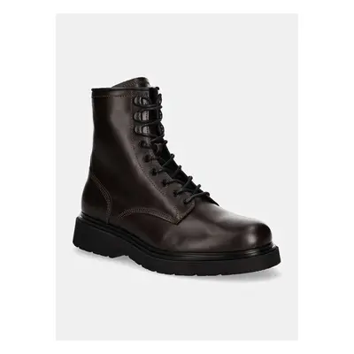 Kožené trapery Calvin Klein LACE UP BOOT W/ ZIP LTH pánské, hnědá 99023565