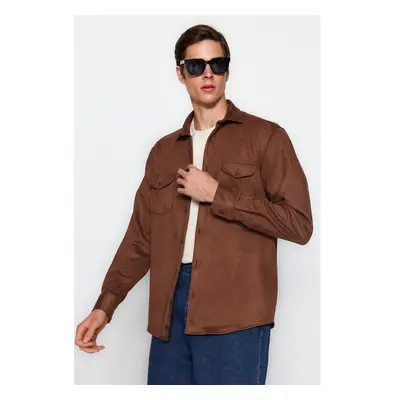 Trendyol Brown Regular Fit Double Pocket Suede Winter Jacket Shirt 96266676