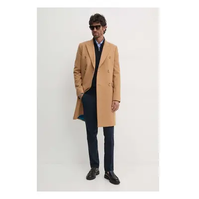 Vlněný kabát Paul Smith hnědá barva, přechodný, dvouřadový, M1R-224P 98725041