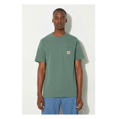 Bavlněné tričko Carhartt WIP S/S Pocket zelená barva, s aplikací, 98081746