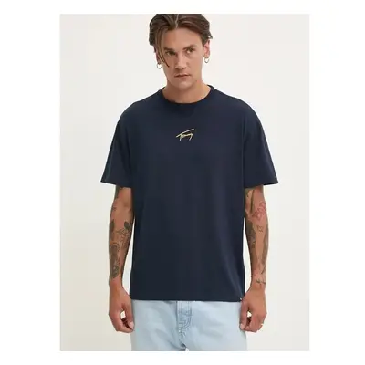 Bavlněné tričko Tommy Jeans tmavomodrá barva, s aplikací, DM0DM19692 98977526