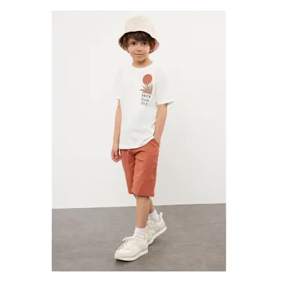 Trendyol White Boys Back Printed Short Sleeve T-shirt Shorts Set 98113078