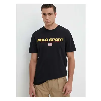 Bavlněné tričko Polo Ralph Lauren černá barva, s potiskem, 710750444 91740070