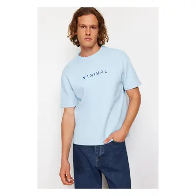 Trendyol Blue Oversize/Wide Cut Puffy Text Printed Short Sleeve T 99807586