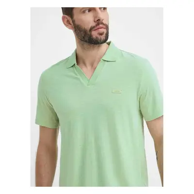 Polo tričko s lněnou směsí Calvin Klein zelená barva, K10K112959 91669342