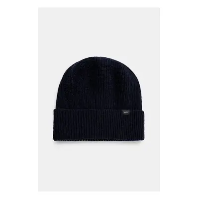 Vlněná čepice Woolrich Knitted Ribbed Beanie tmavomodrá barva, 99247656