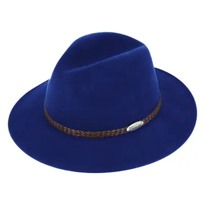 Modrý klobouk fedora plstěný - modrý s koženým pleteným páskem - 99496981