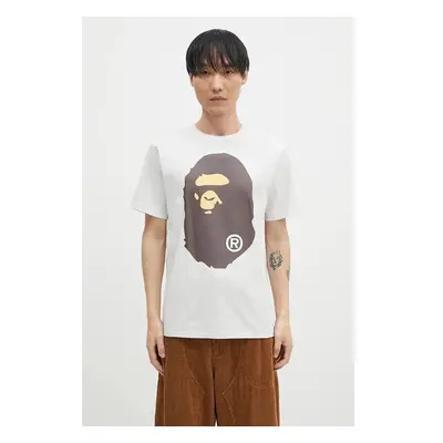 Bavlněné tričko A Bathing Ape BIG APE HEAD TEE šedá barva, s potiskem, 100028142