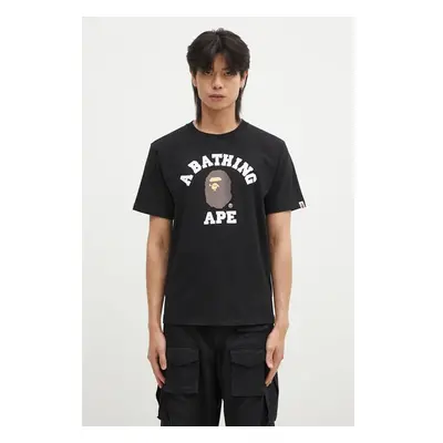 Bavlněné tričko A Bathing Ape COLLEGE TEE černá barva, s potiskem, 100028114