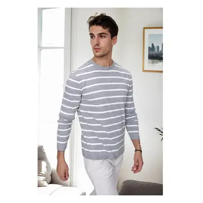 99741 Dewberry Crew Neck Striped Casual Knitwear Sweater-GREY 99788655