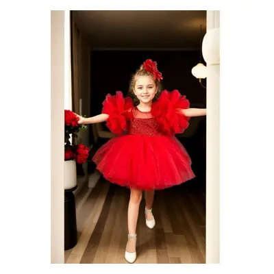 N4732 Dewberry Chiffon Sequined Girls Evening Dress-RED 99791938