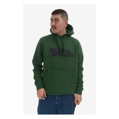 Bavlněná mikina Fjallraven Logo Hoodie pánská, zelená barva, s kapucí, 84008797