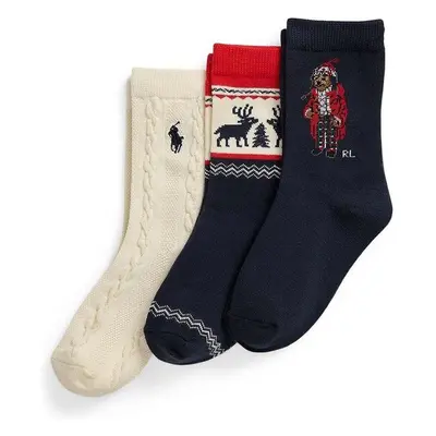 Dětské ponožky Polo Ralph Lauren 3-pack tmavomodrá barva, 443958812001 99686852