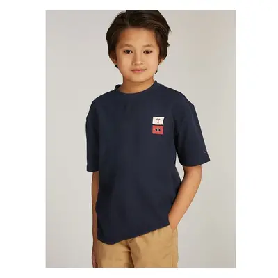 Dětské bavlněné tričko Tommy Hilfiger tmavomodrá barva, s potiskem, 99826142