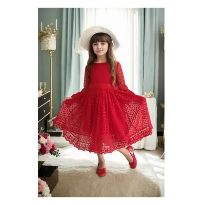 N8712 Dewberry Princess Model Girls Dress with Hat & Lace-RED 99792084