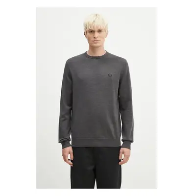 Vlněný svetr Fred Perry Classic Crew Neck Jumper pánský, šedá barva, 99247559