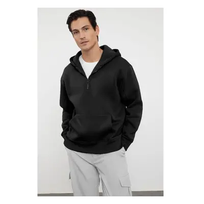 Trendyol Black Oversize/Wide Cut Zippered Hooded Fleece Inside Basic 99794934