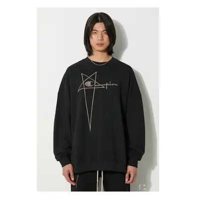 Bavlněná mikina Rick Owens x Champion Jumbo Sweat pánská, černá barva, 92784947