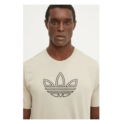 Bavlněné tričko adidas Originals Outline Tee béžová barva, s aplikací, 99247592