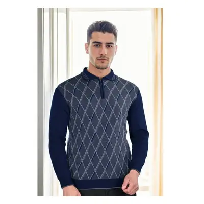 29477 Dewberry Zippered Polo Collar Mens Sweater-NAVY 99789023