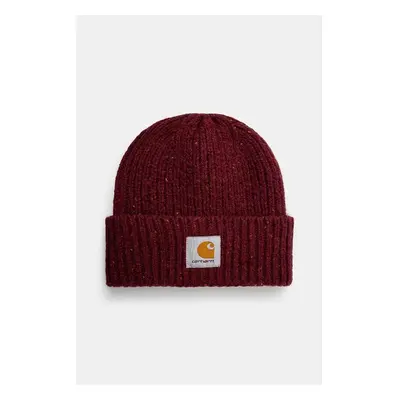 Čepice Carhartt WIP Anglistic Beanie vínová barva, z husté pleteniny, 99543116